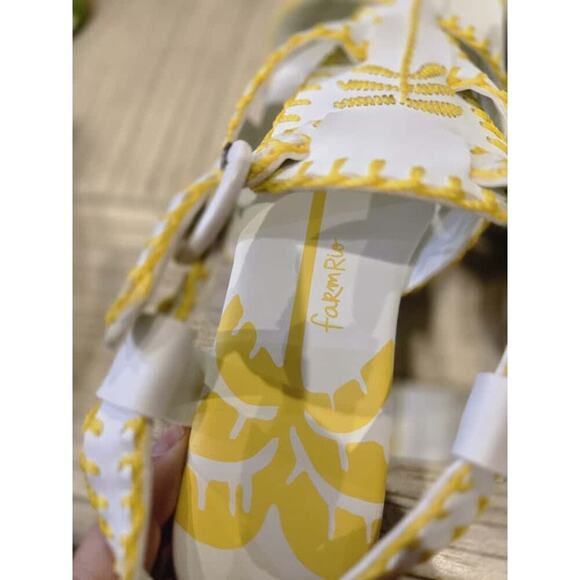 Farm Rio Women's White Slingback Sandals Palm Tree Whipstitch Casual Size 8 - Picture 8 of 11